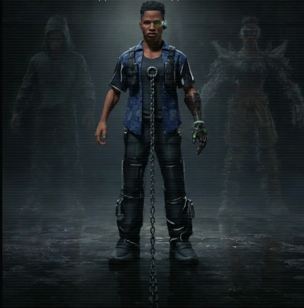 Tay-K standing in the rain between two spectral doubles