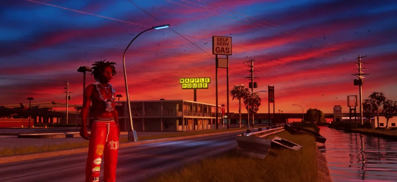 A fighter on a sunset street